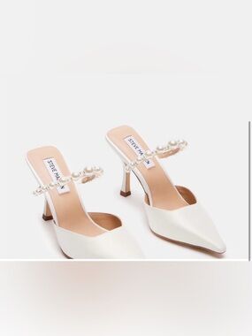 Steve Madden Ivory Pearl-Embellished Heeled Mules